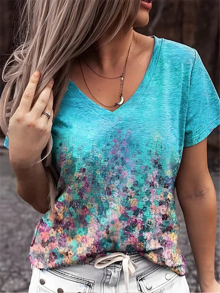 Kvinnors eleganta t-shirt med blommönster - stiligt casual plagg för damer