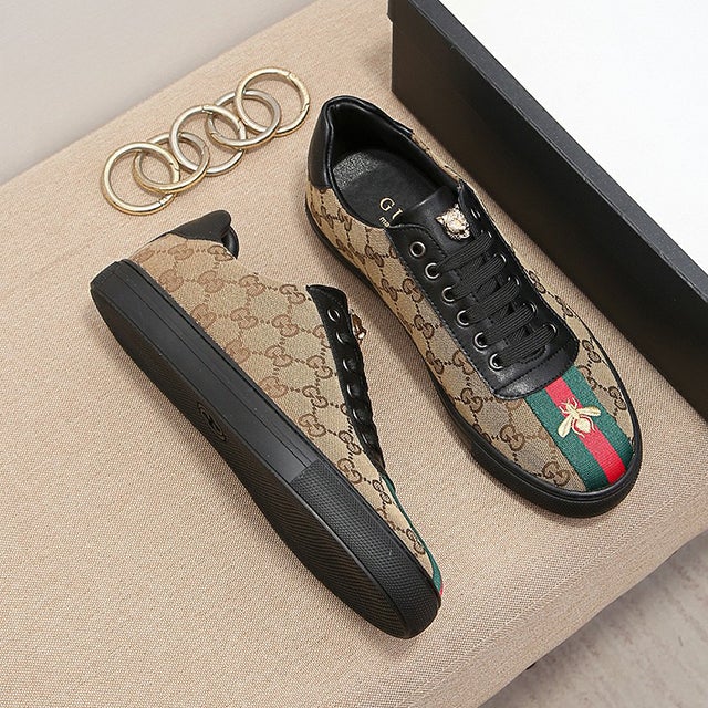 Men's Brown Leisure printed canvas heavy industry bee casual shoes