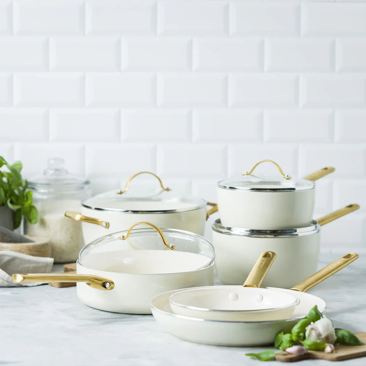 GreenPan Padova Cookware Set Cream White 6 Piece