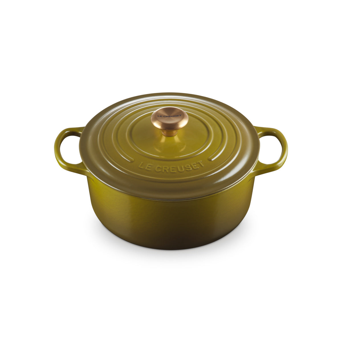 Le Creuset Signature Round Casserole Gold Knob Olive 26cm