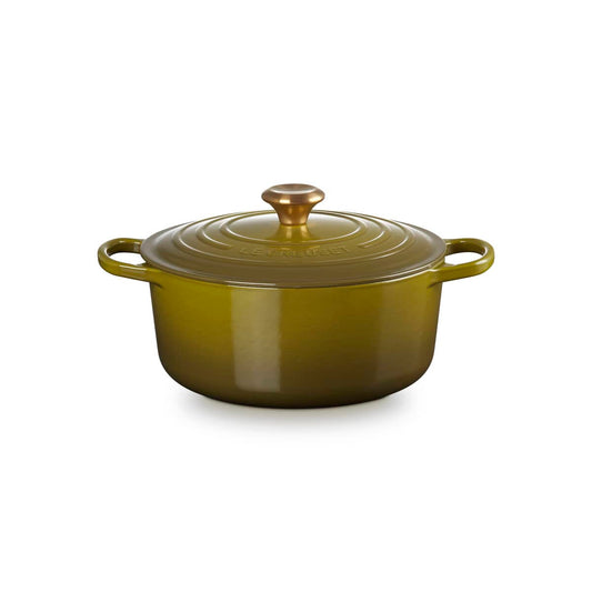 Le Creuset Signature Cast Iron Round Casserole with Gold Knob Olive 24cm (4.2L)
