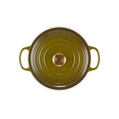 Le Creuset Signature Cast Iron Round Casserole with Gold Knob Olive 24cm (4.2L)