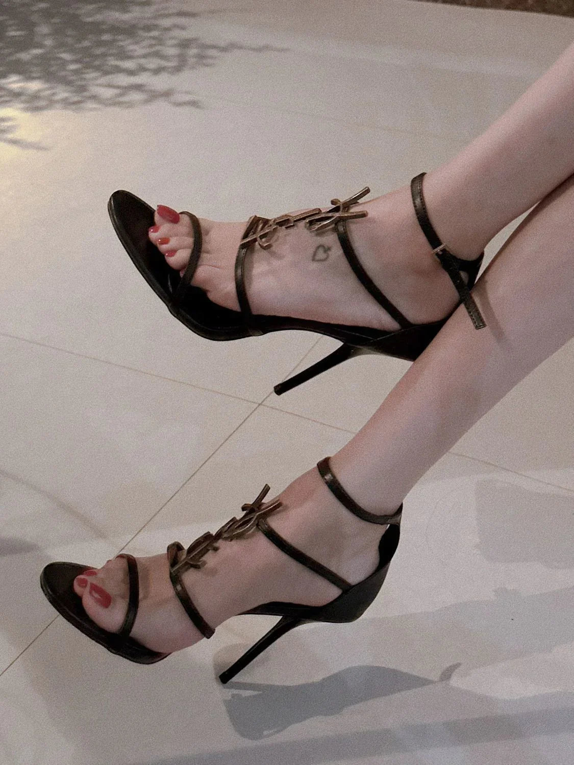 Summer New Genuine Leather Stiletto With Socialite Letter Buckle High-heeled ShoesPD05202412406