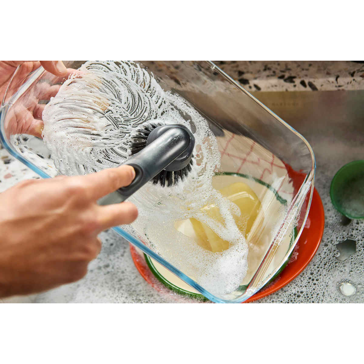Joseph Joseph SinkTech Soap Dispensing Washing Up Brush with Steel Stand Clear