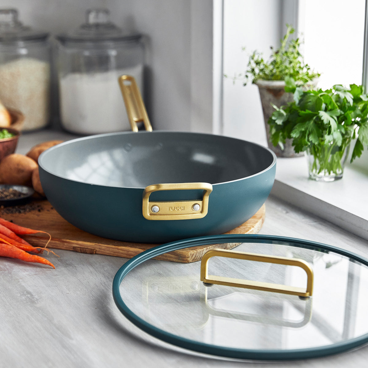 GreenPan™ Stanley Tucci™ Ceramic Nonstick Frypan with Lid Venetian Teal 33cm (6.15L)