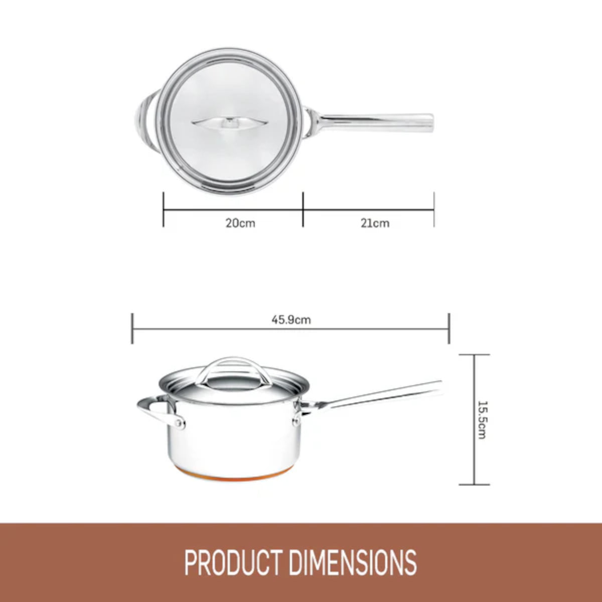 Essteele Per Vita Copper Base Stainless Steel Induction Covered Saucepan 20cm (3.4L)