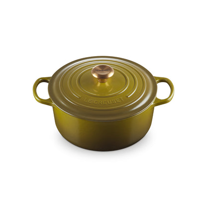 Le Creuset Signature Round Casserole Gold Knob Olive 26cm