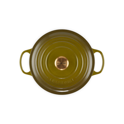 Le Creuset Signature Round Casserole Gold Knob Olive 26cm